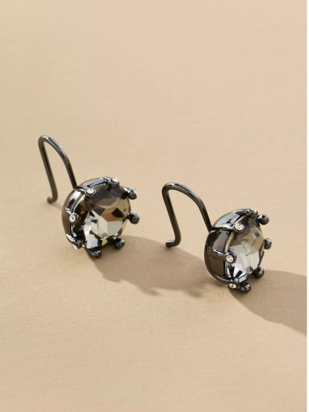 NWT Anthropologie Gunmetal Faceted Crystal Drop Earrings 8 Prong OS